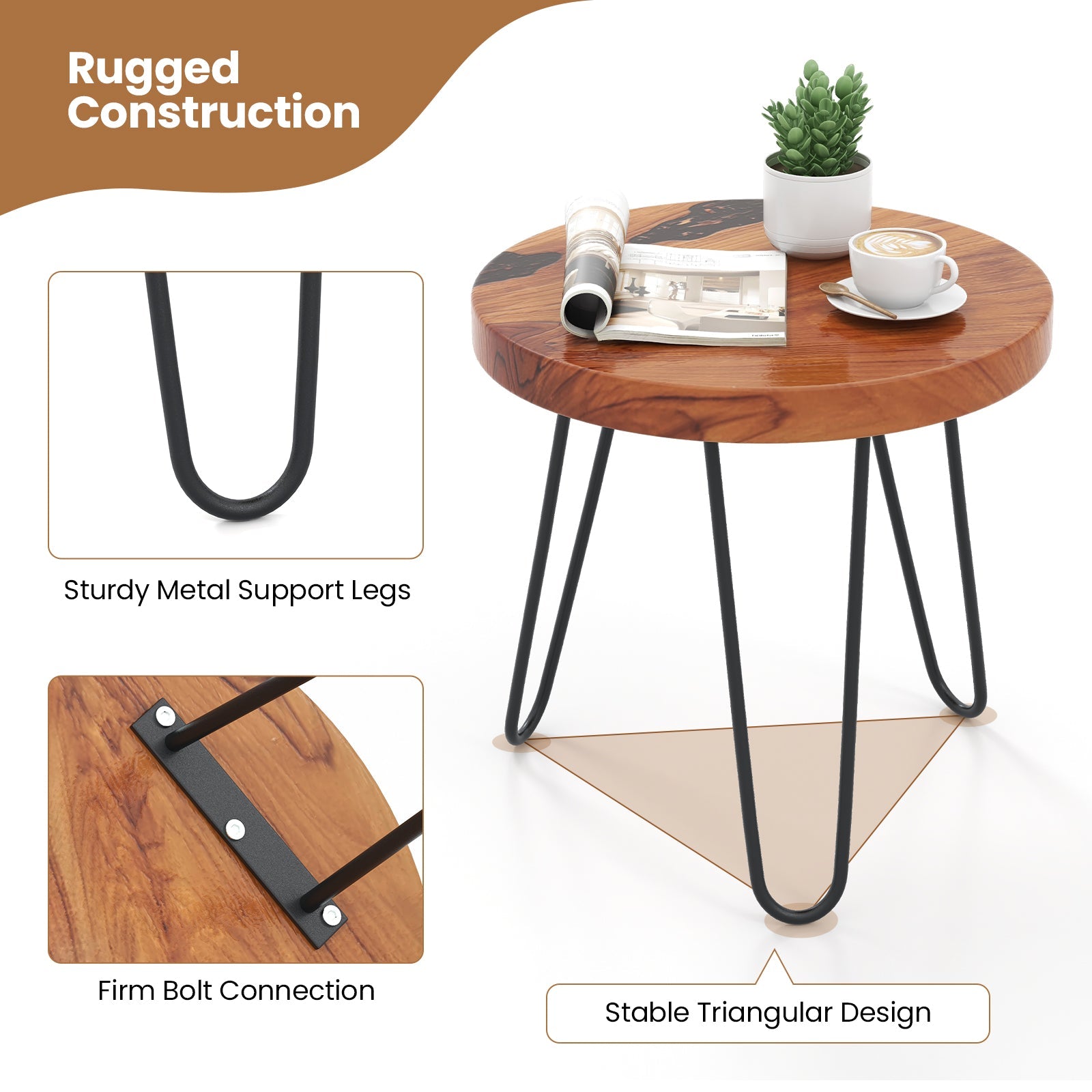 Rustic Round Solid Teak Wood Live Edge Outdoor Side End Table for Patio
