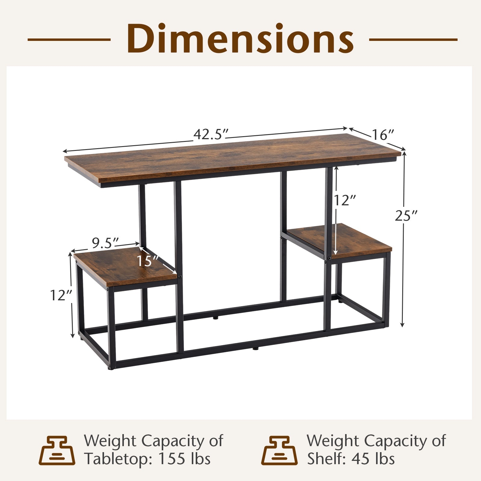 Rustic TV Console Table for 50 Inches TVs-Rustic Brown