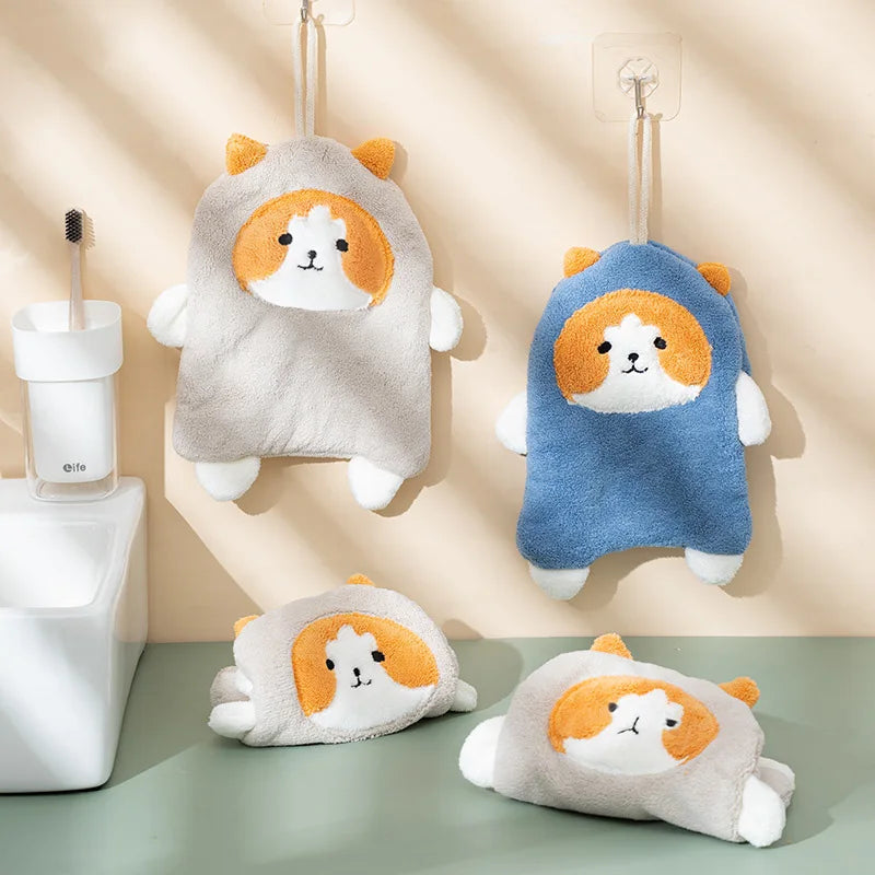 DecorBites™ Coral Plush Cat Microfiber Hand Towel: Cute Quick-Drying Kitchen Bathroom Accessory