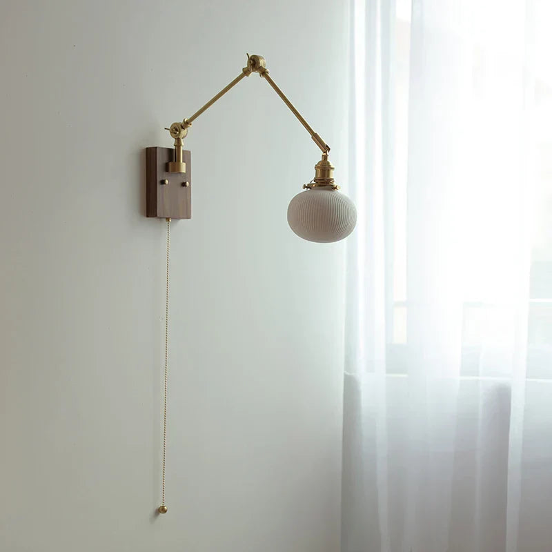 DecorBites™ Ceramic LED Wall Light Rotatable Walnut Bedside Lamp