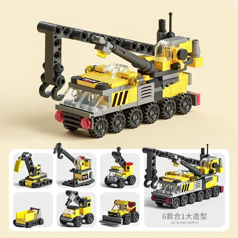 City Fire Car Building Blocks Set | 6-in-1 Police Truck, Engineering Crane, Tank & Helicopter Toys for Kids