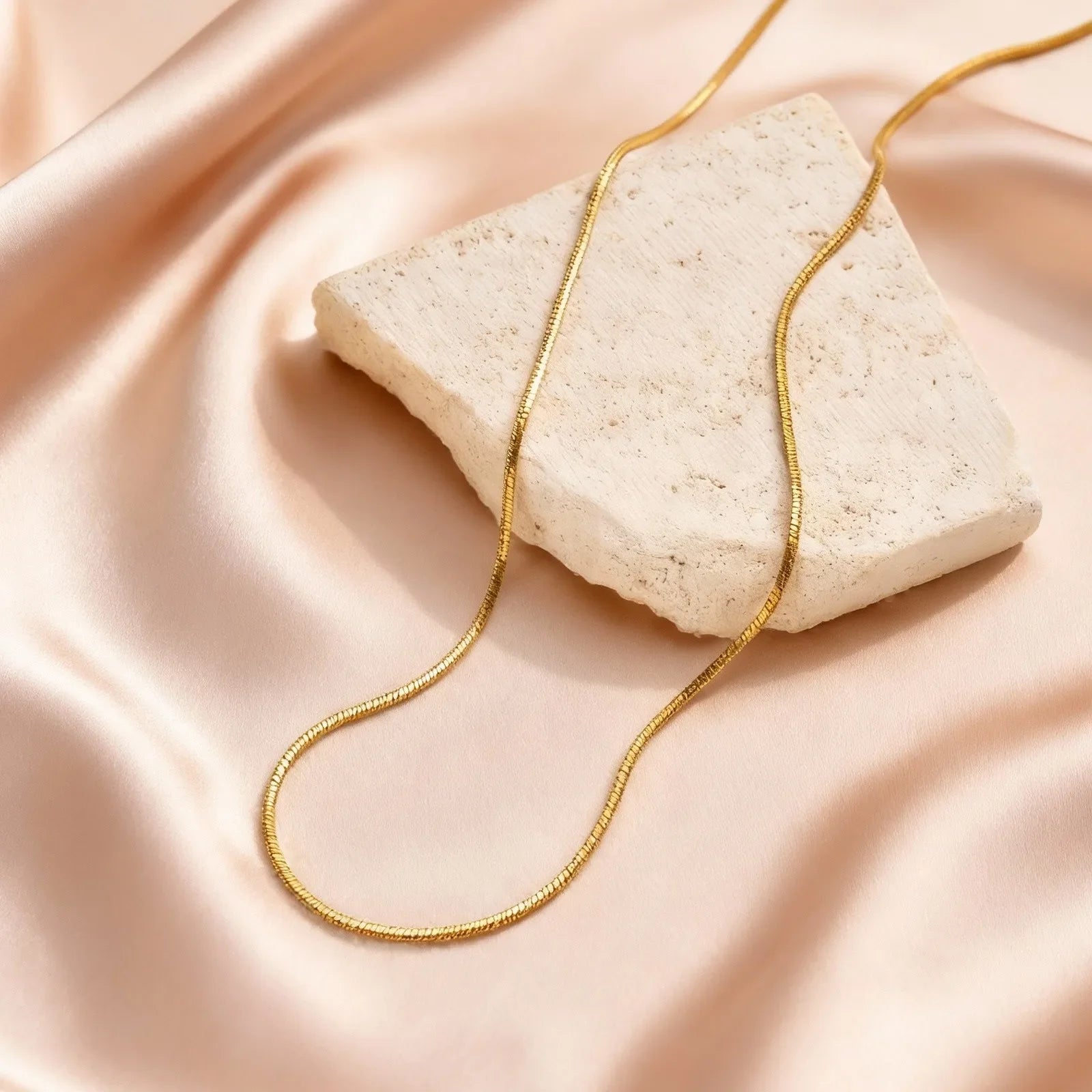 Stainless Steel Gold Square Snake Chain Necklace | Unisex Minimalist Jewelry