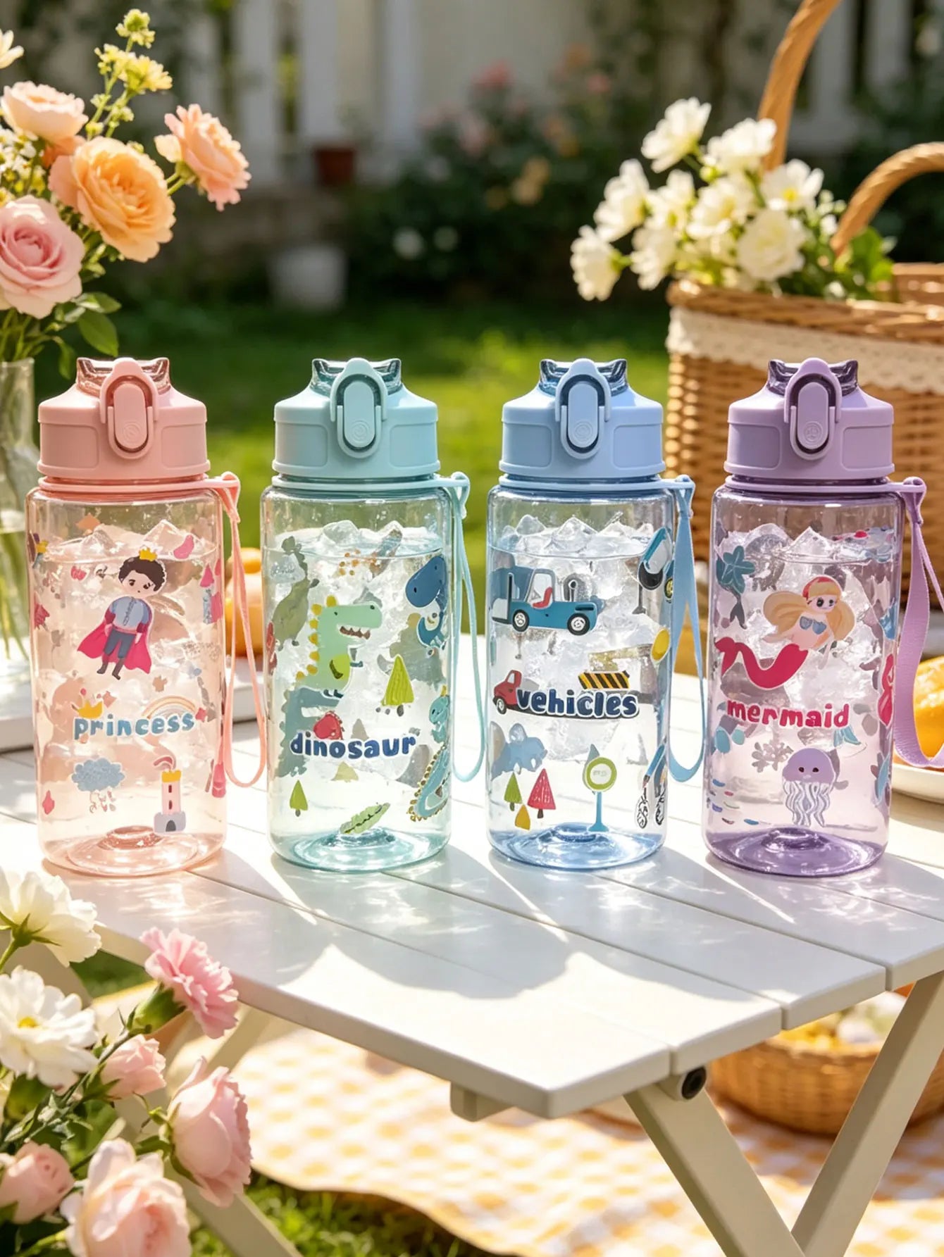 Cartoon Printed Straw Cup 500ml | BPA Free Portable Water Bottle