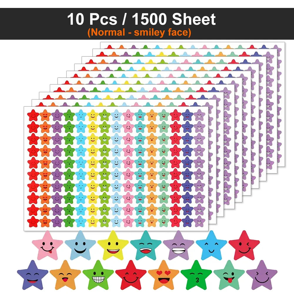 Happy Face Star Sticker Pack | Reward Stickers for Kids, DIY Craft Decorations