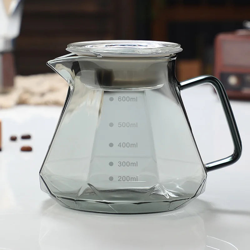 DecorBites™ Glass Coffee Kettle Octagonal Pot for Tea/Coffee, 400/600ml Reusable Coffeeware