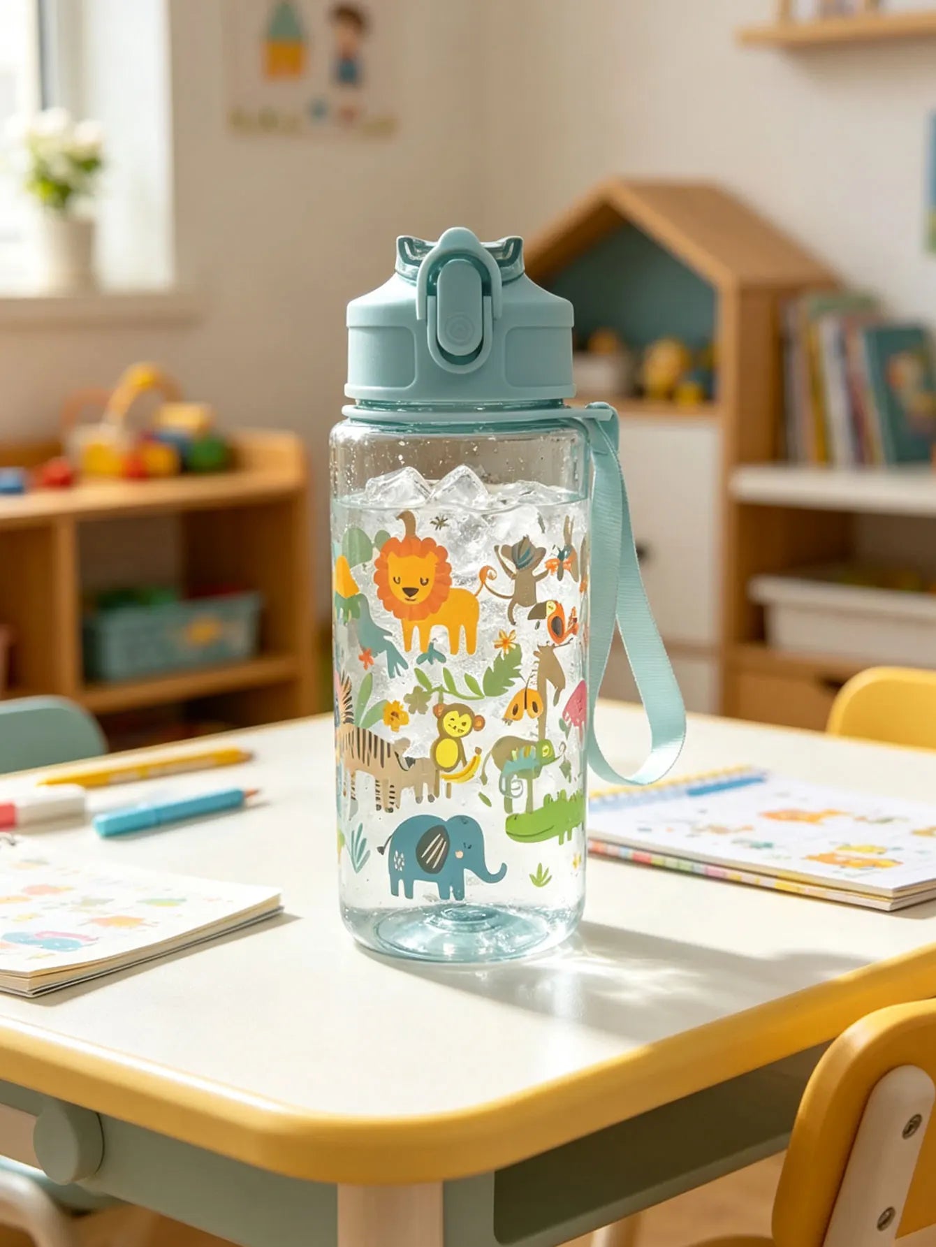 1 Piece 500ml (19 fl oz) Cartoon Printed Straw Cup | Summer Plastic Water Bottle