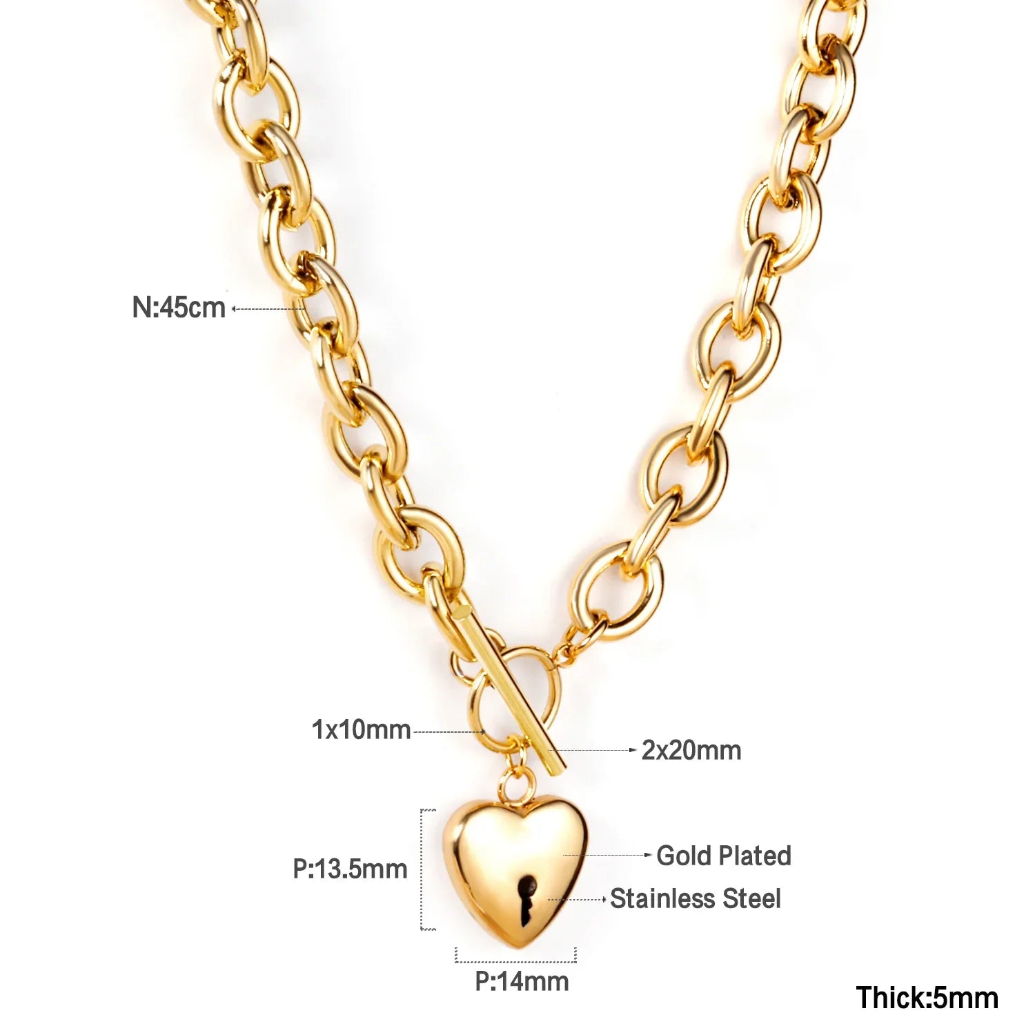 ASONSTEEL Romantic Heart Pendant Necklace | Gold Stainless Steel Choker for Women Gift