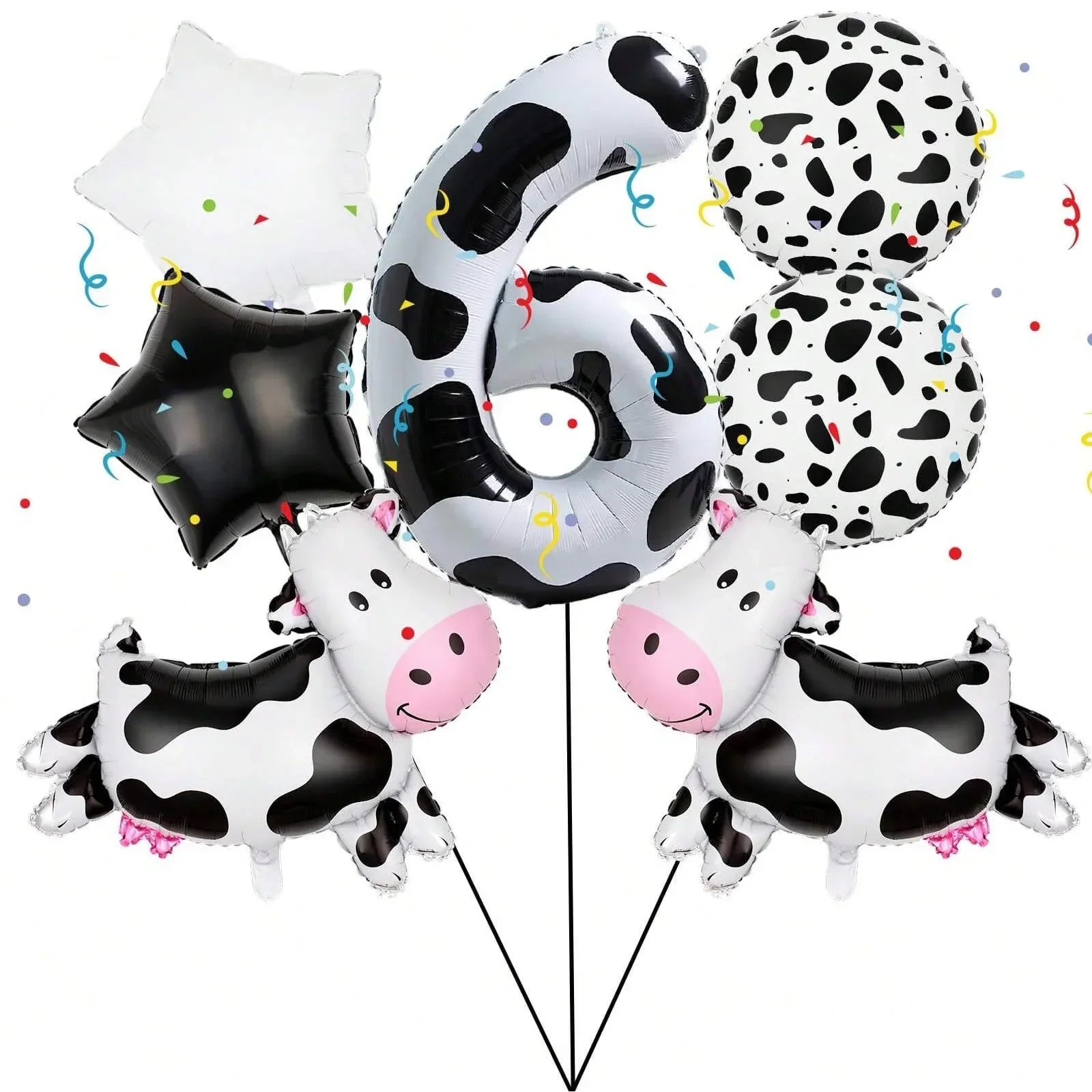 7pcs Cow Print Number Balloon Set | Farm Animal Birthday Party Decoration