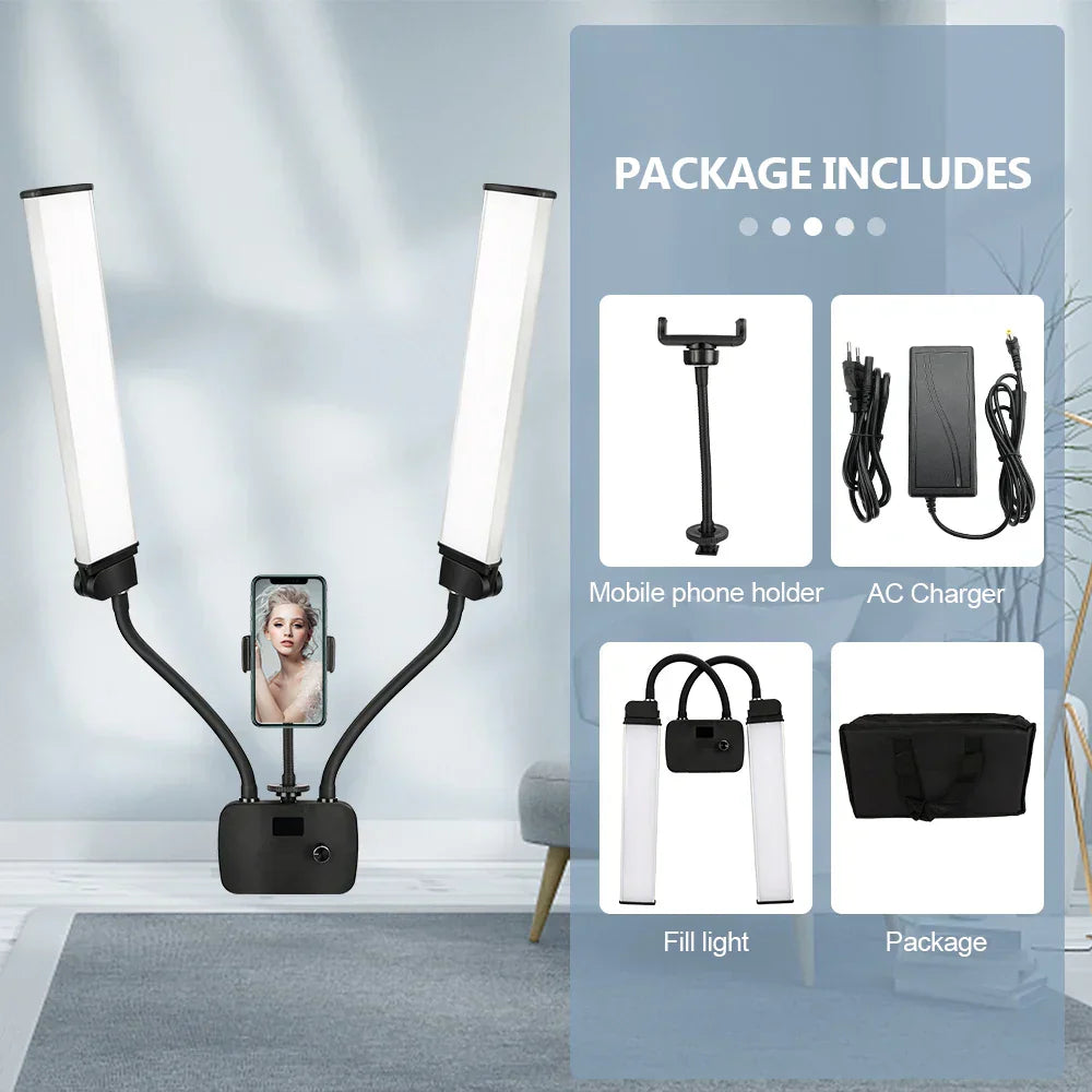 DecorBites™ Dualarm LED Beauty Light with Circular Light Strip on Tripod