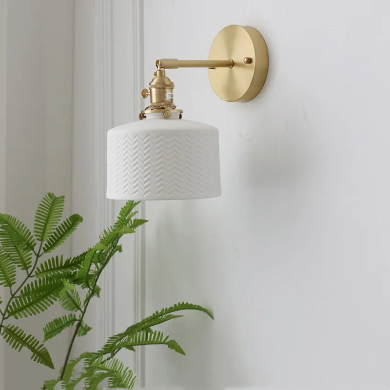 DecorBites™ Copper LED Sconce Wall Lamp Pull Chain Switch Nordic Modern Ceramic Mirror Light