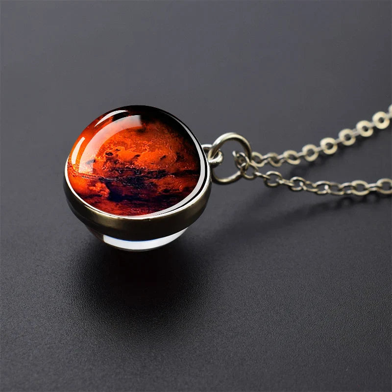 Solar System Glass Ball Pendant Necklace | Astronomy Galaxy Jewelry