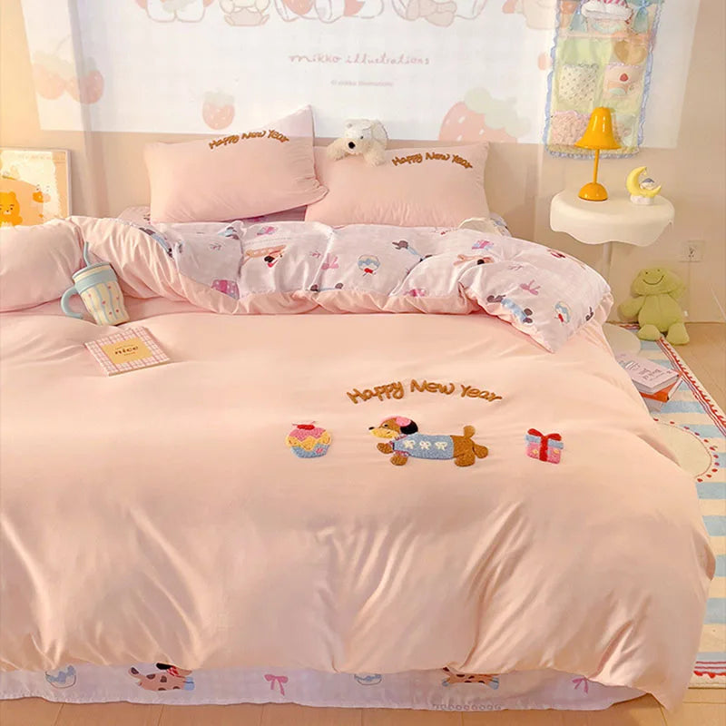 DecorBites™ Cotton Bedding Set Cute Pattern Soft Comforter Single/Double Size Duvet Cover