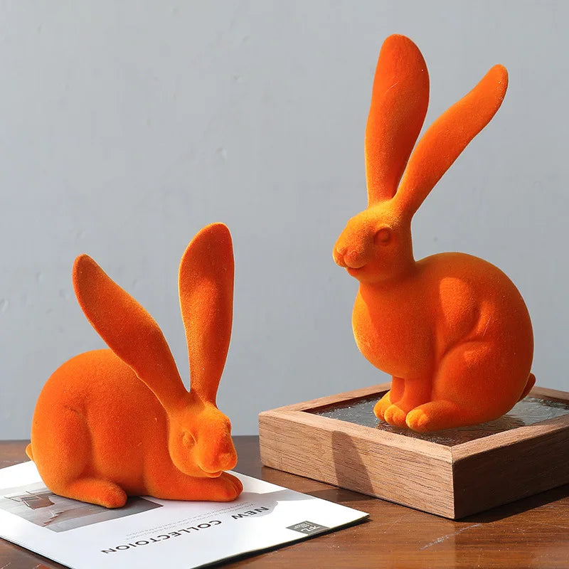 DecorBites™ Abstract Rabbit Figurines: Flocking Bunny Resin Art Decor Ornaments