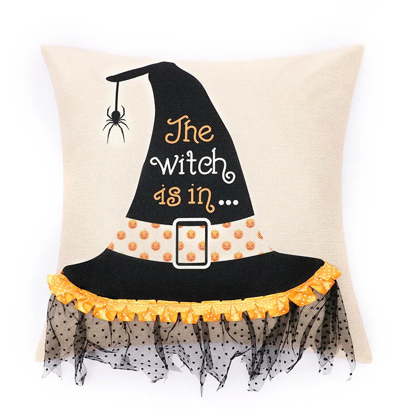 DecorBites™ Halloween Wizard Hat Spider Embroidered Throw Pillow Cover