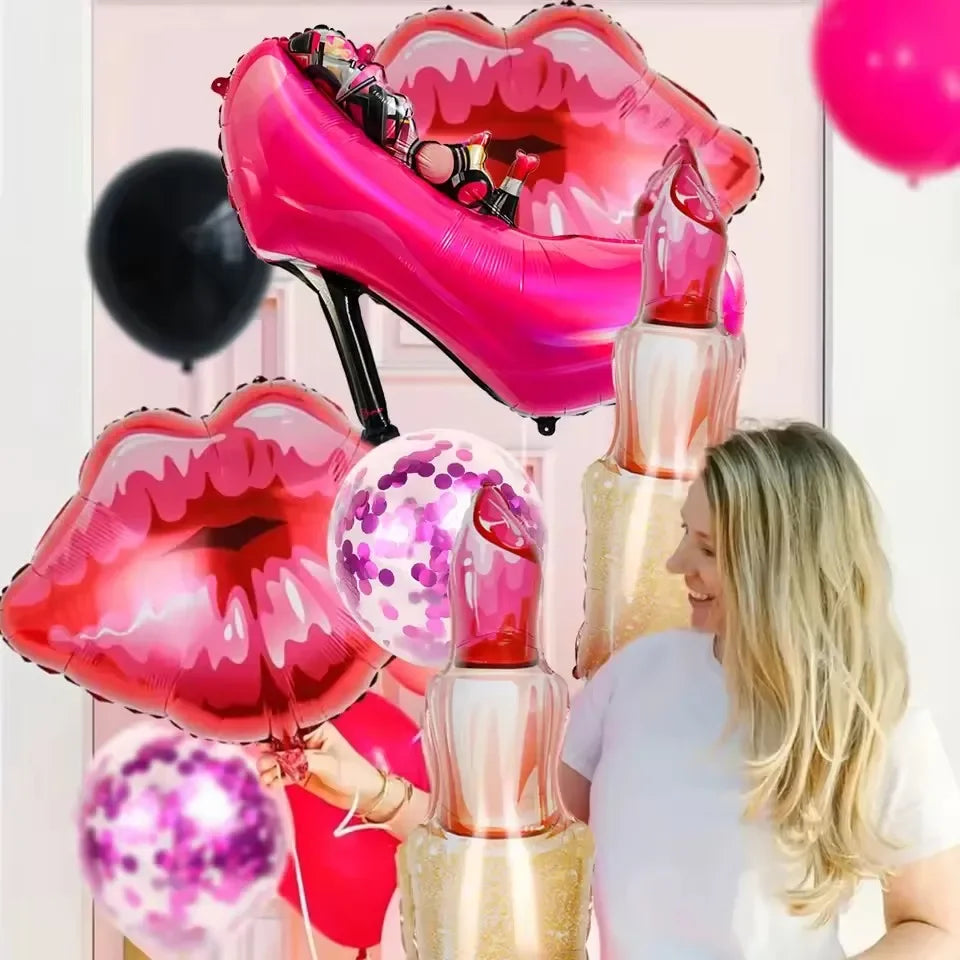 11pcs Love Foil Balloon Set | Red Lipstick Shape Anniversary Wedding Party Decoration