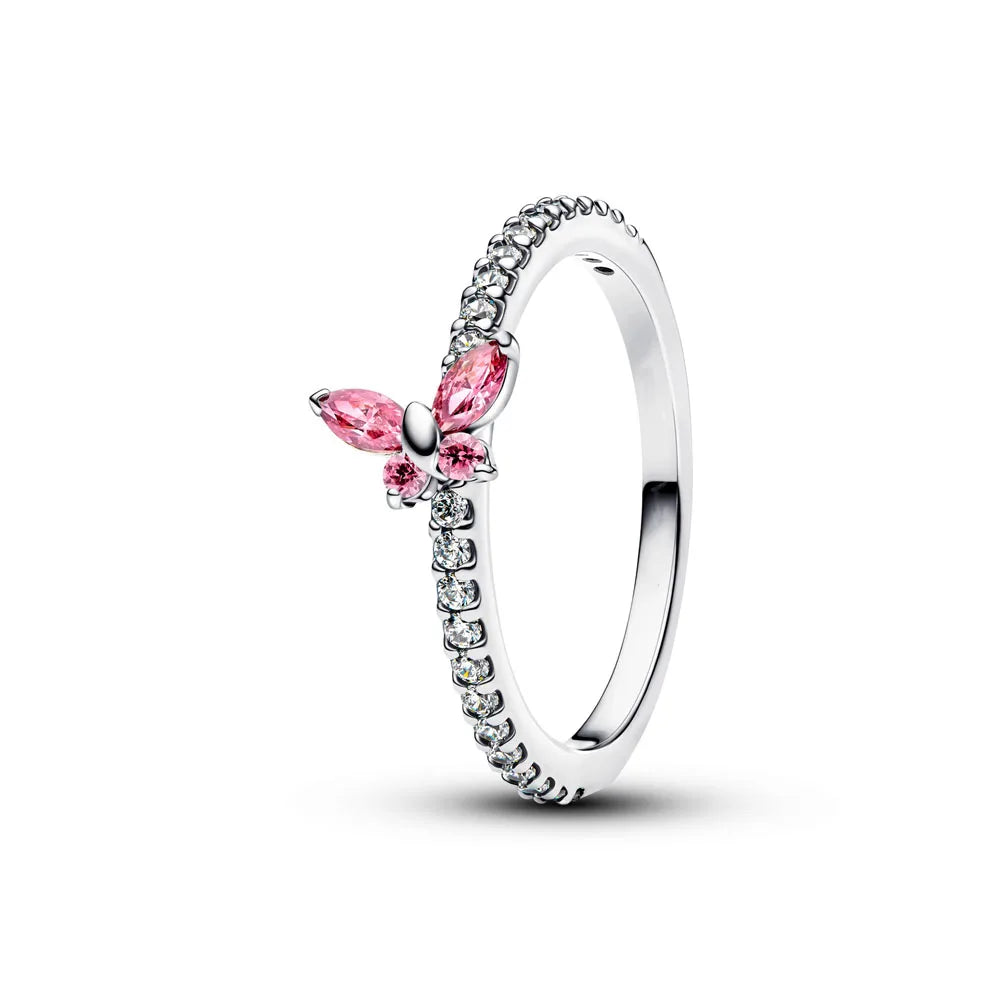 925 Sterling Silver Heart Butterfly Ring | Classic Zircon Wedding Bands for Women