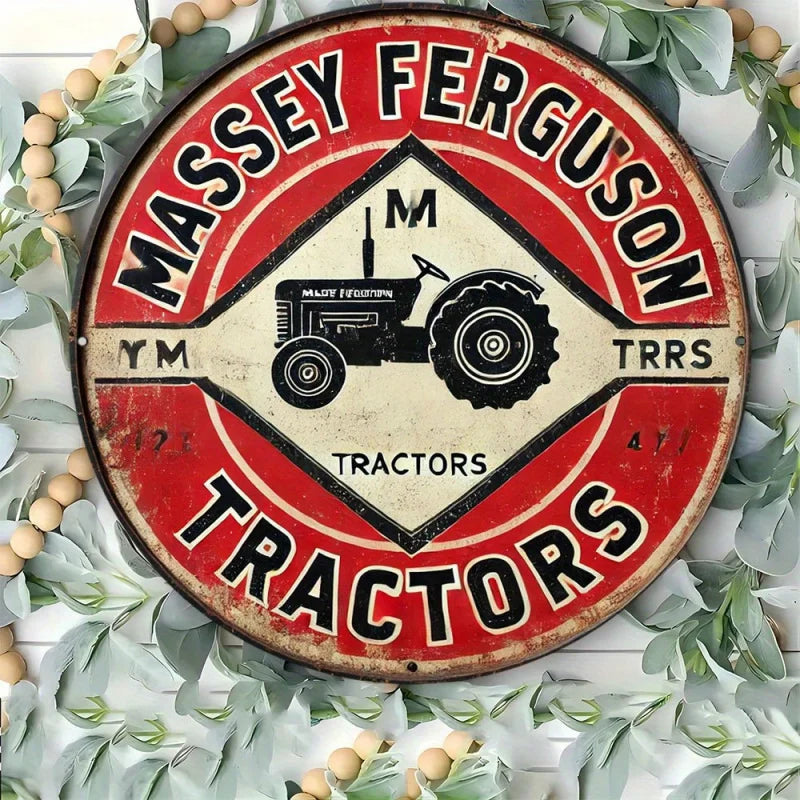 Vintage Rustic 1pc Round Metal Aluminum Sign | Massey Ferguson Tractor Tin Plaque Wall Art Decor | Retro, Multipurpose