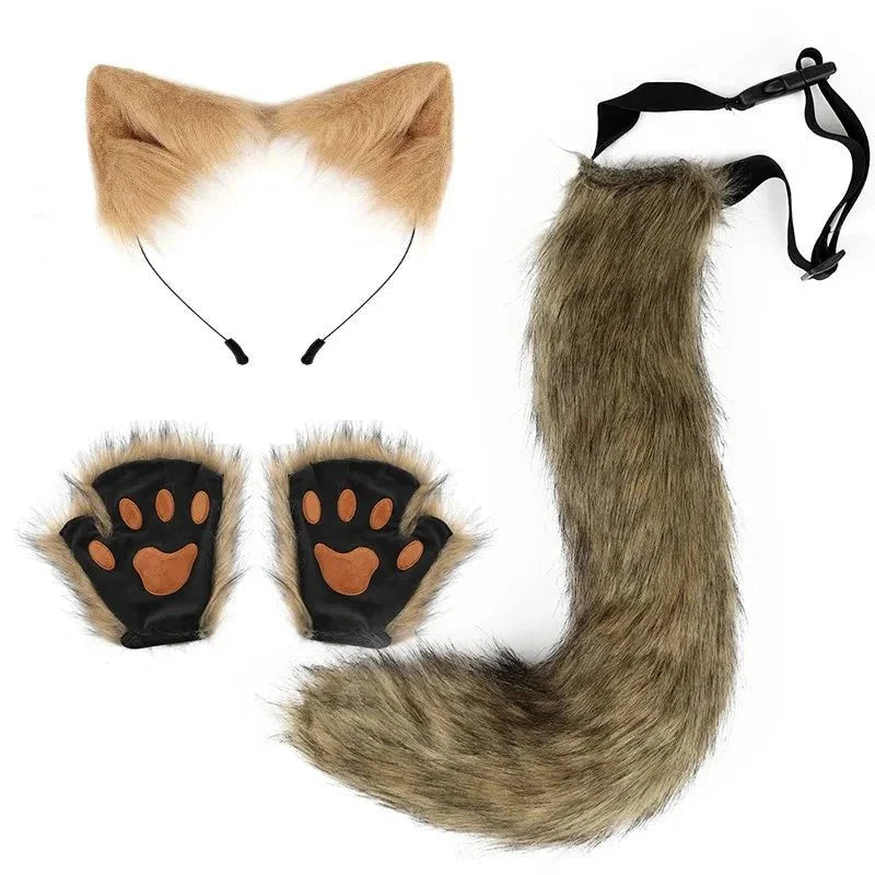 Halloween Fox Tail & Ears Set - Cosplay Costume with Paw Gloves