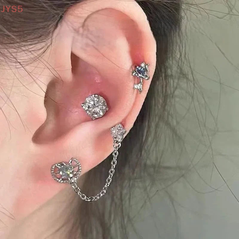 Double Ear Hole Ear Bone Chain Earrings | Sweet Cool Y2K Dazzle Color Jewelry