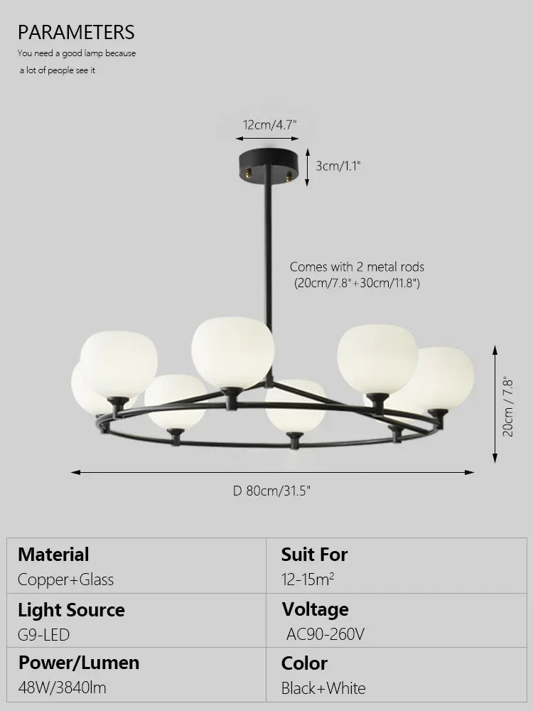 DecorBites™ Copper Glass Chandelier Ceiling Light Fixture