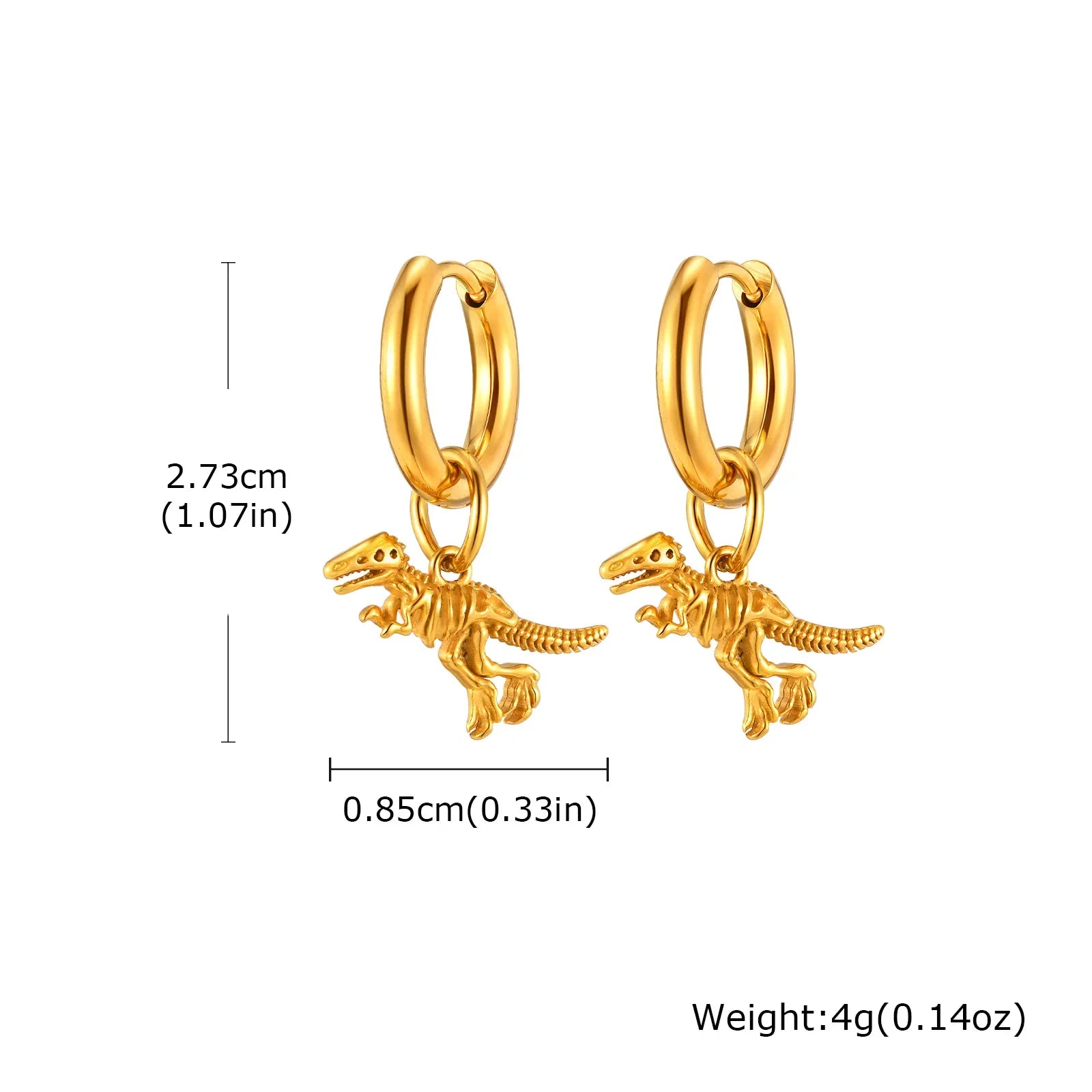 Dinosaur Drop Earrings | Stainless Steel Punk Rock Jewelry for Men and Women