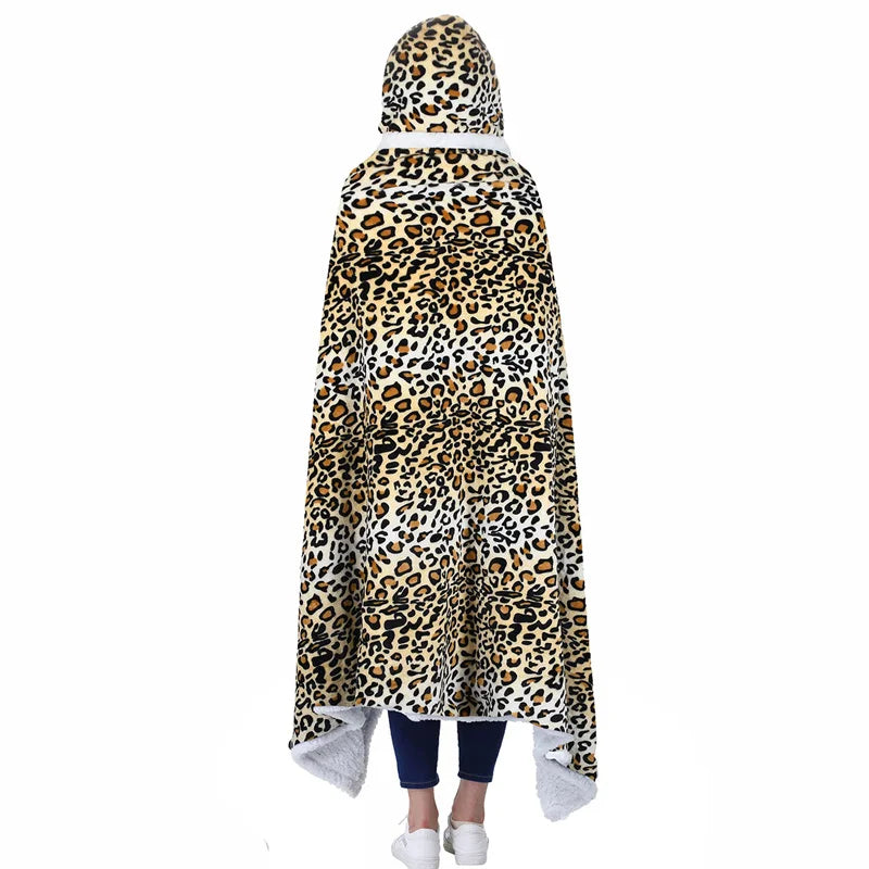 DecorBites™ Leopard Print Warm Wearable Lap Blanket - Soft Flannel Shawl Blanket
