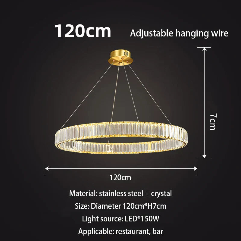 DecorBites™ Gold Crystal Round Ring Chandeliers with LED Pendant Light for Ceiling Lighting