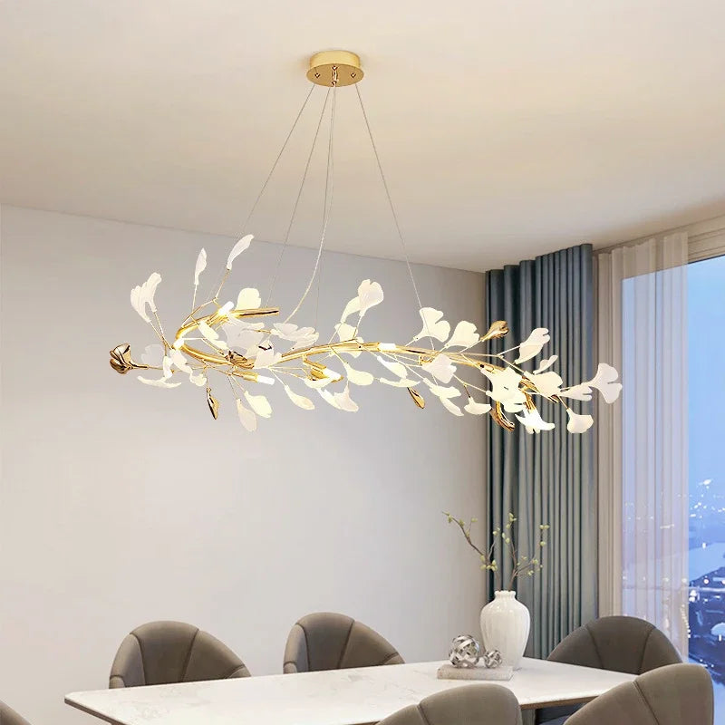DecorBites™ Ginkgo Branch Ceramic Chandelier for Luxe Dining & Study Room