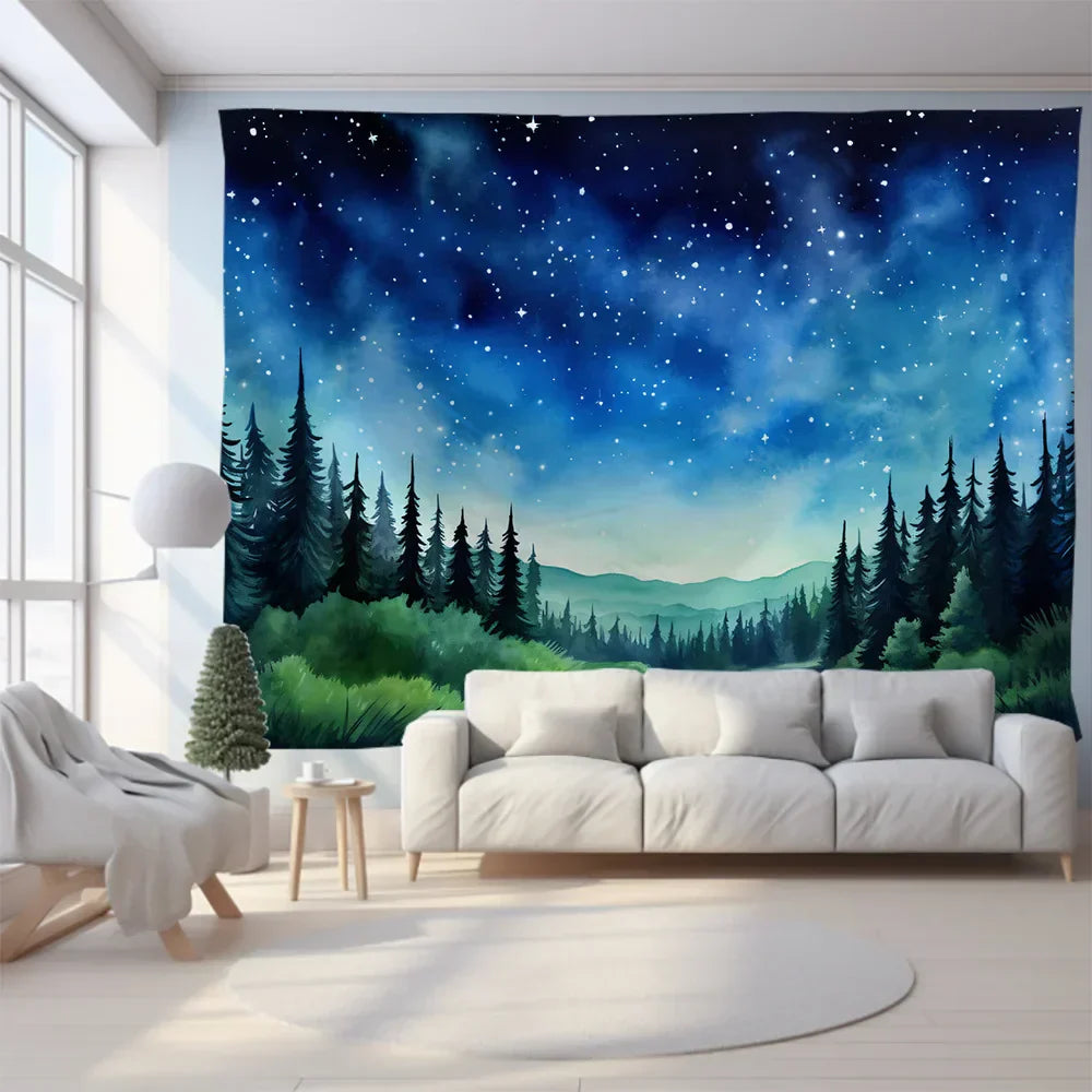 DecorBites™ Green Mountain Tapestry Forest Aurora Series Customizable Hanging Cloth