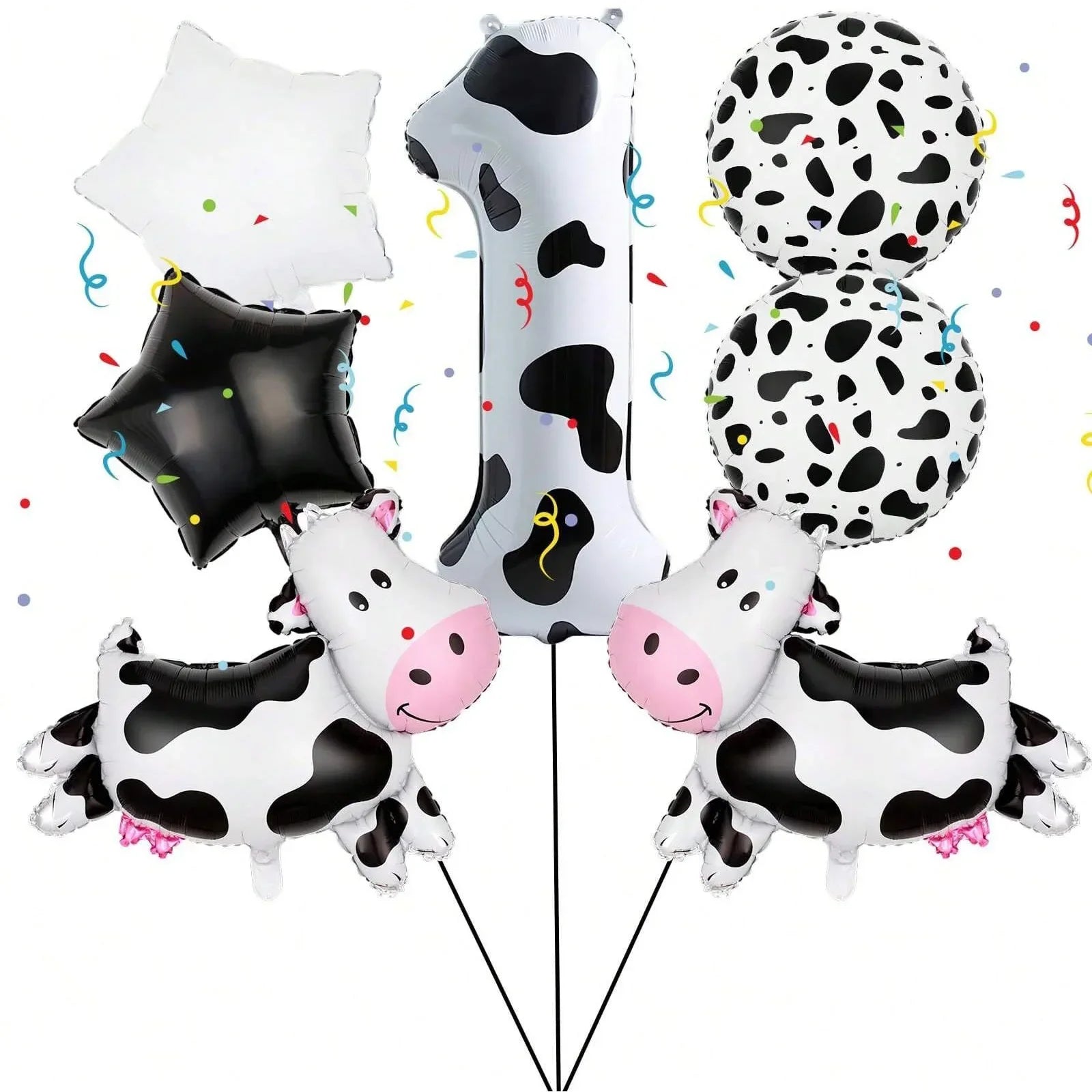 7pcs Cow Print Number Balloon Set | Farm Animal Birthday Party Decoration