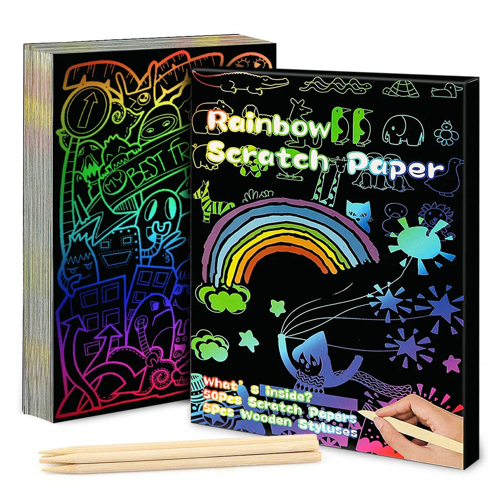 Dazzling Scratch Painting Kit - Parent-Child Interactive DIY Craft Toy with Note Cards
