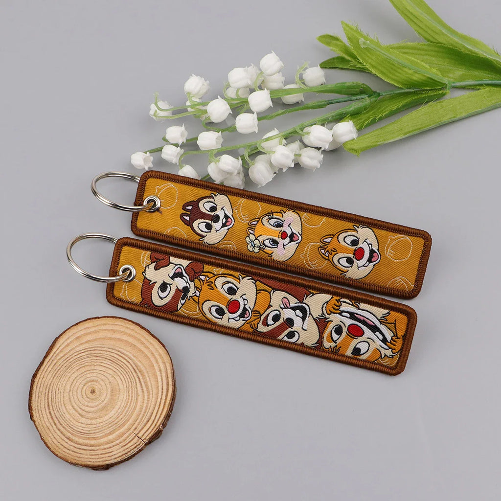 Cartoon Squirrel Embroidery Key Tag | Cute Keychain for Car and Bag