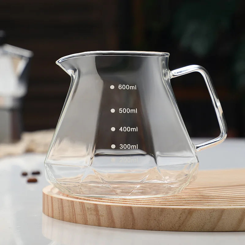 DecorBites™ Glass Coffee Kettle Octagonal Pot for Tea/Coffee, 400/600ml Reusable Coffeeware