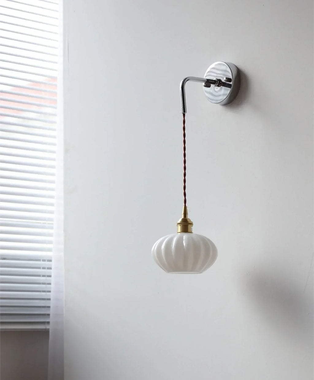 DecorBites™ Ceramic Canopy LED Wall Lamp, Adjustable Wire, Pull Chain Switch