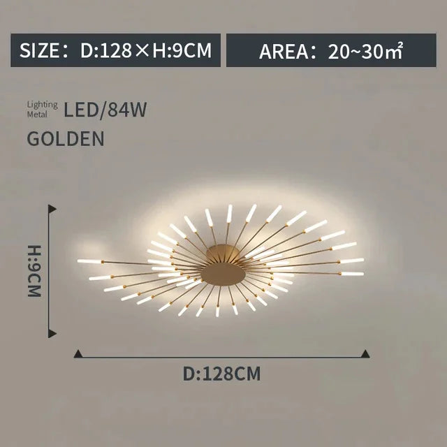 Modern gold starburst led indoor ceiling light for bedroom