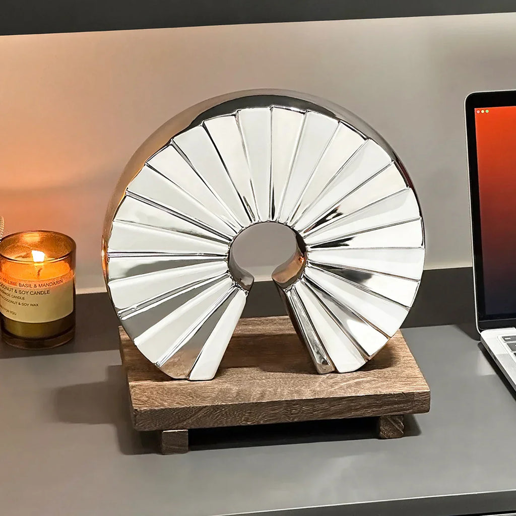 DecorBites™ Geometric Ceramic Fan Ornament Sculpture for Home Decor