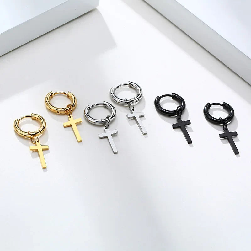 Stainless Steel Cross Earrings for Men | Durable Stud Earrings with Christian Cross Charm