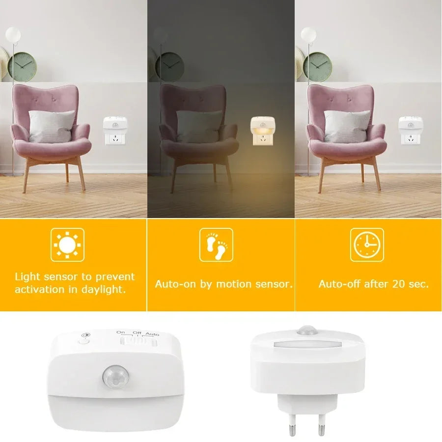 Motion Sensor Night Light | LED Plug-in PIR Lamp for Hallway, Stairs, Bedroom