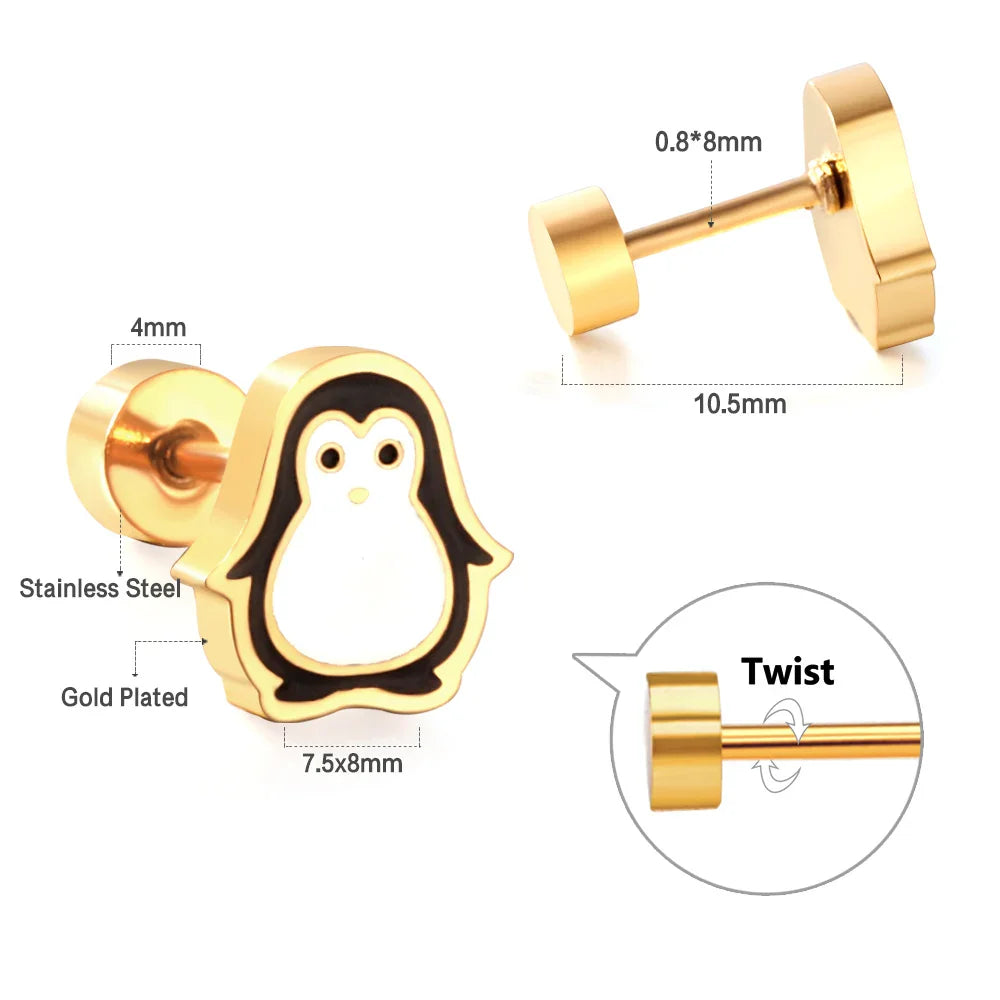 Cute Acrylic Animal Stud Earrings | Surgical Steel Hypoallergenic Earrings for Women and Girls