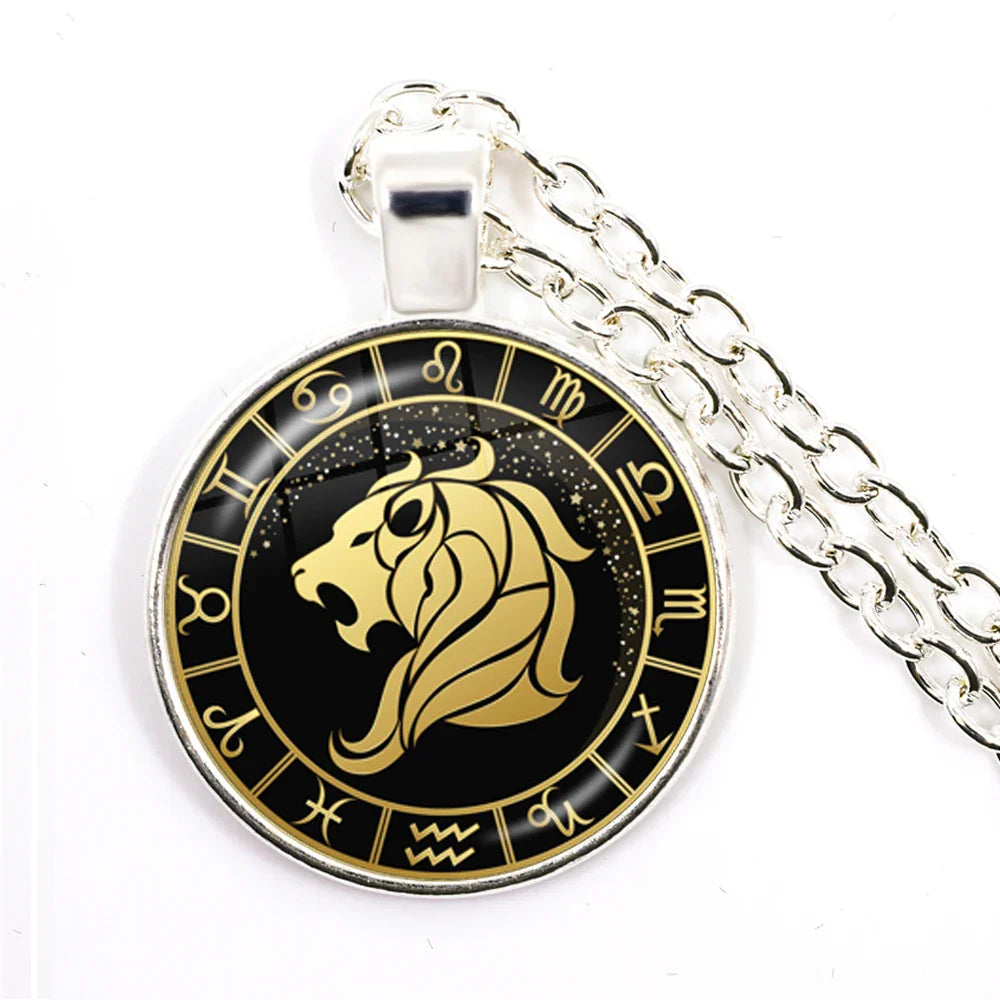 12 Constellation Zodiac Pendant Necklace | Antique Bronze Glass Dome Jewelry