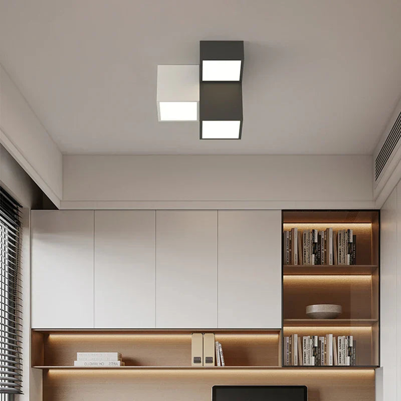DecorBites™ Geometric LED Ceiling Light for Modern Bedroom, Study Room - Black/White Luxe Design
