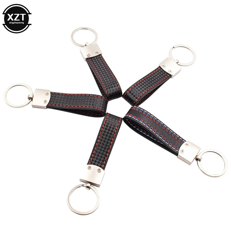 Fashion Black-Red Leather Car Keychain Key Ring | 3-Color Sports Keychain Pendant for Enthusiasts