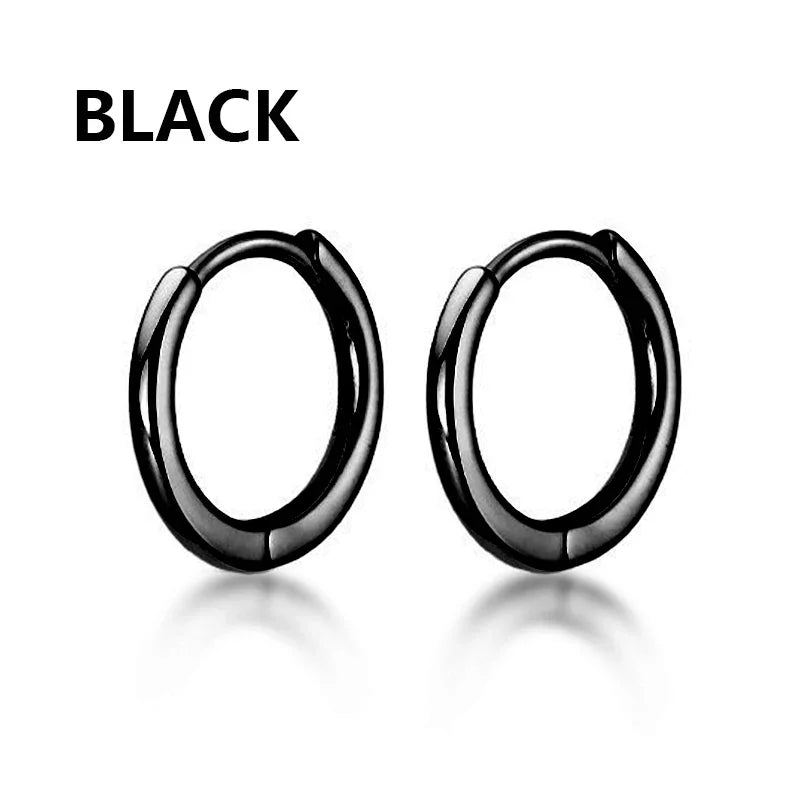 Black Stainless Steel Hoop Earrings with Cross Pendant | Unisex Punk Jewelry