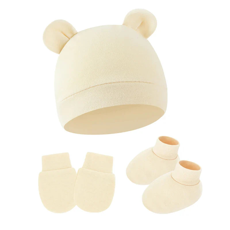 Cotton Newborn Hat Set | 3-Piece Baby Beanie Gloves and Socks for 0-6 Months