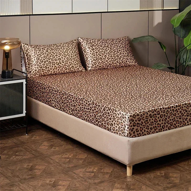DecorBites™ Leopard Print Satin Bedsheet Set King & Queen Sizes
