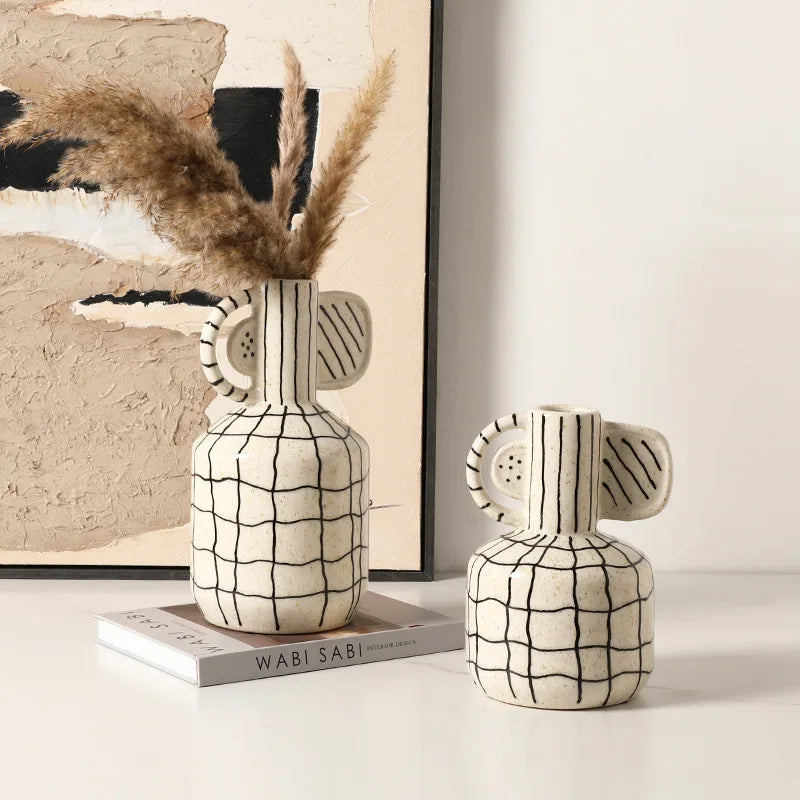 DecorBites™ Geometric Line Ceramic Vase Flowerpot Tray Home Decor Accessory