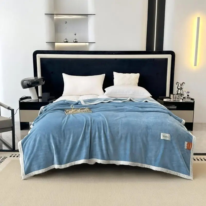 Teal & white cozy flannel nap blanket bedroom plush throw