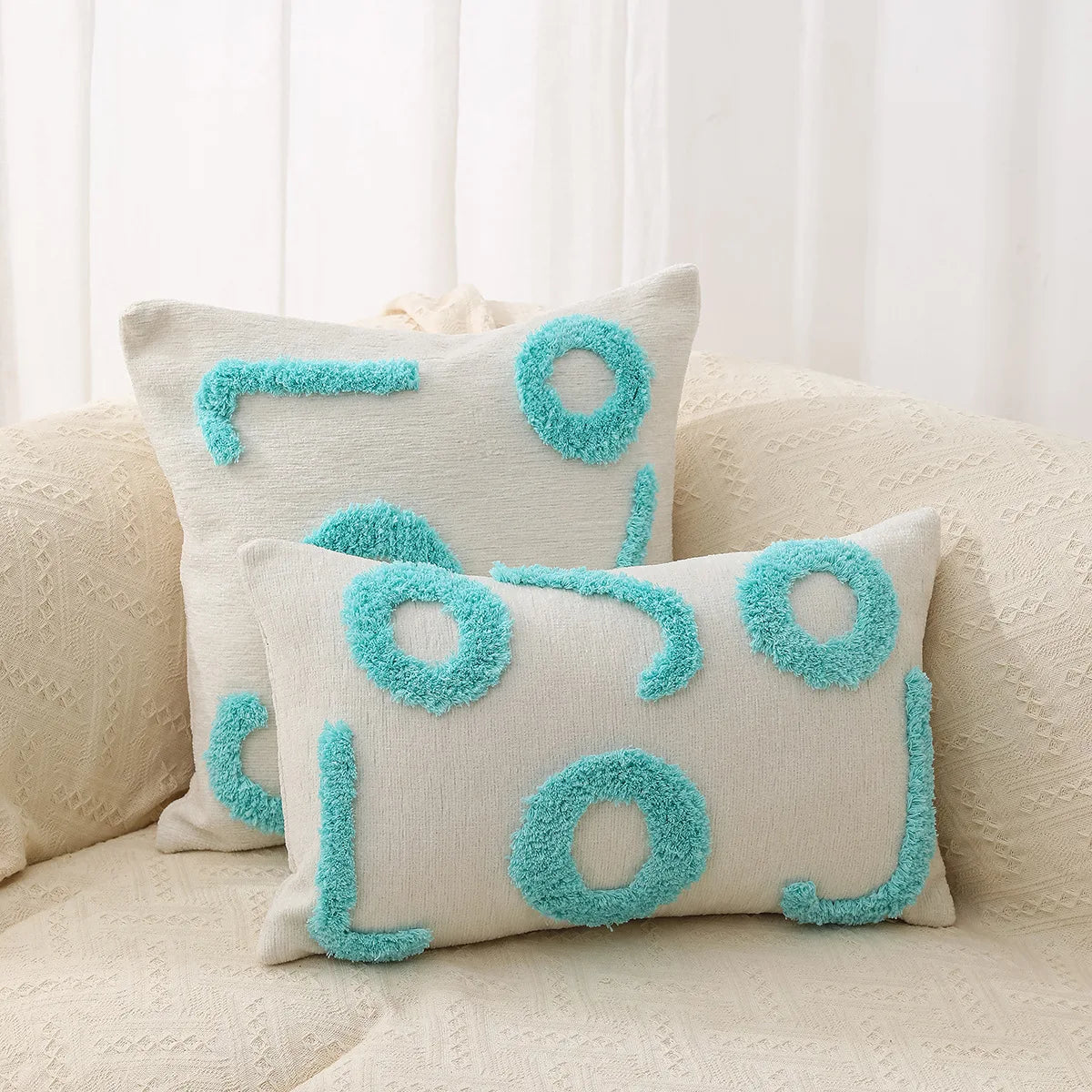 DecorBites™ Geometric Chenille Embroidered Pillow Covers Boho Moroccan Style Decor