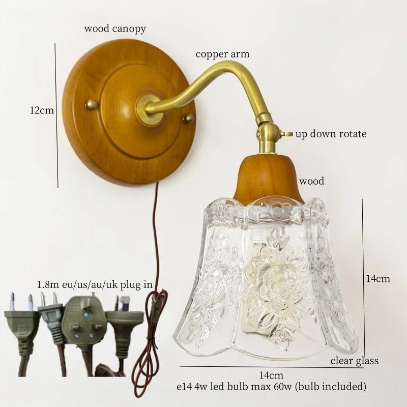 DecorBites™ French Vintage Copper Glass LED Wall Sconce for Bedroom Living Room Mirror