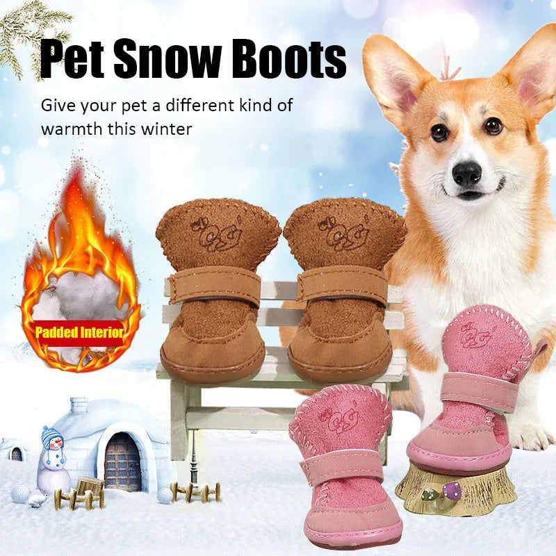 Pet Snow Boots for Small Dogs | Warm Cotton Boots with Non-Slip Rubber Soles